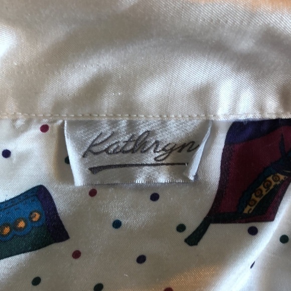 🤍 Custom 🤍 Pyjama Top Vintage Shiny Buttondown Shoe Motif - Picture 3 of 3